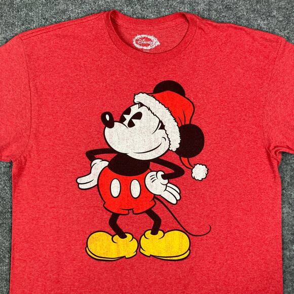 Disney Mickey Mouse T-Shirt Mens XL Red Holiday Graphic Tee Christmas Santa - Picture 1 of 7